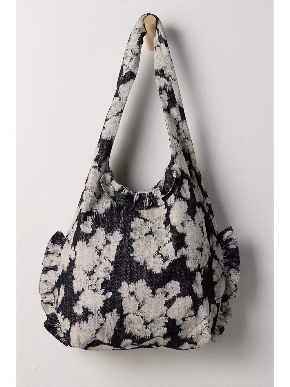 Free People Anna Sui Rose Illusion Ruffle Shoulder Bag in Black Abstract Floral